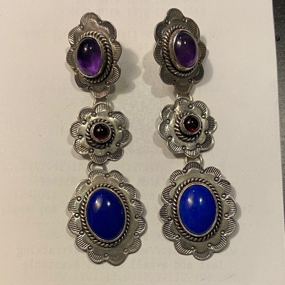 nakai Jewelry - Nakai Navajo Sterling Silver, amethyst & Lapis Lazuli Earrings